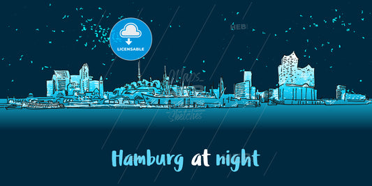 Skylinie Hamburg Port Panorama at night – instant download