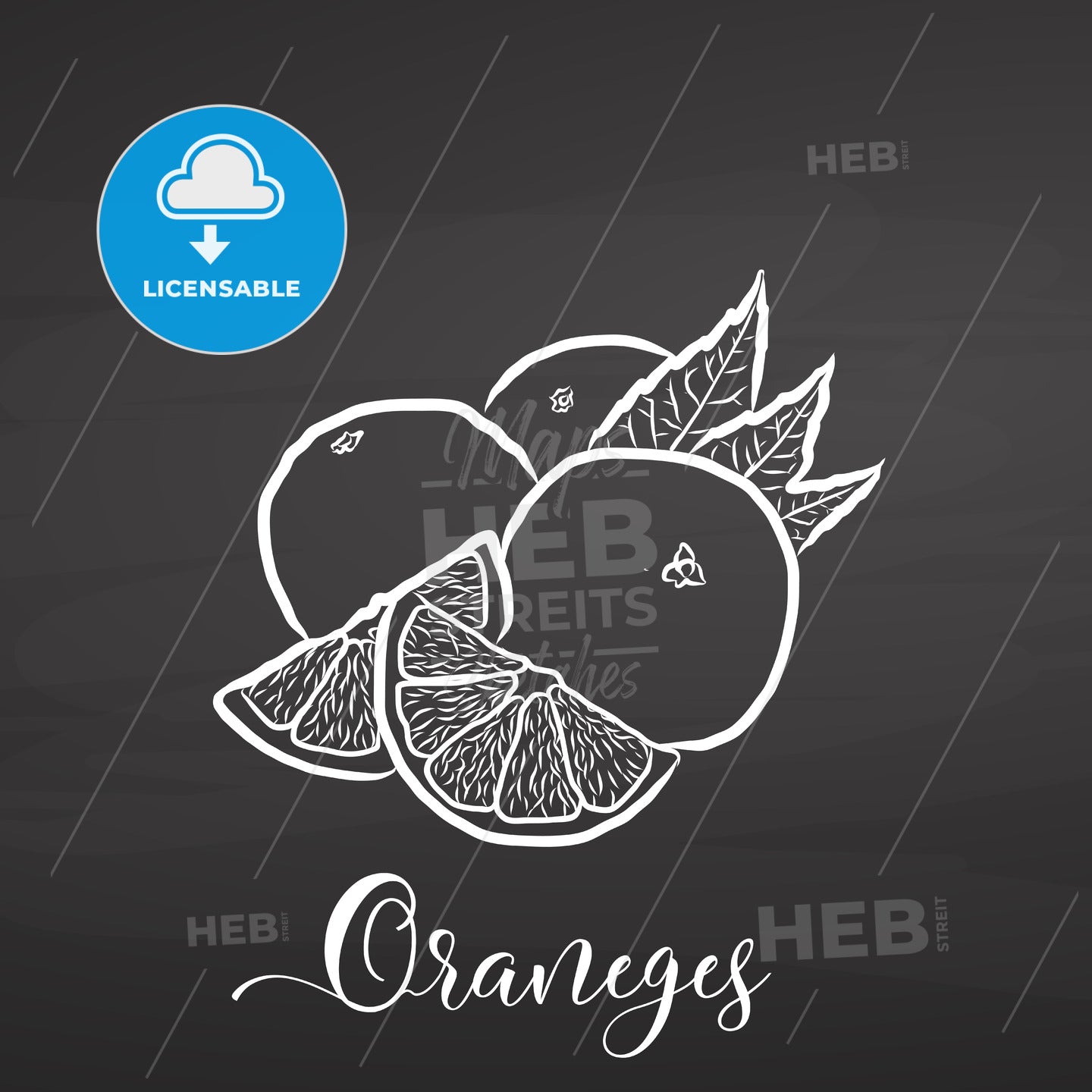 Sliced Oranges. Chalk on chalkboard – instant download