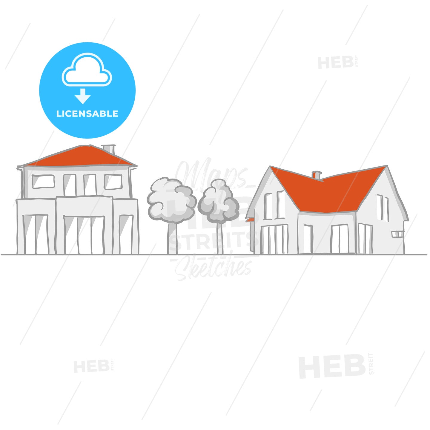 Small House and Garden Sketch – instant download