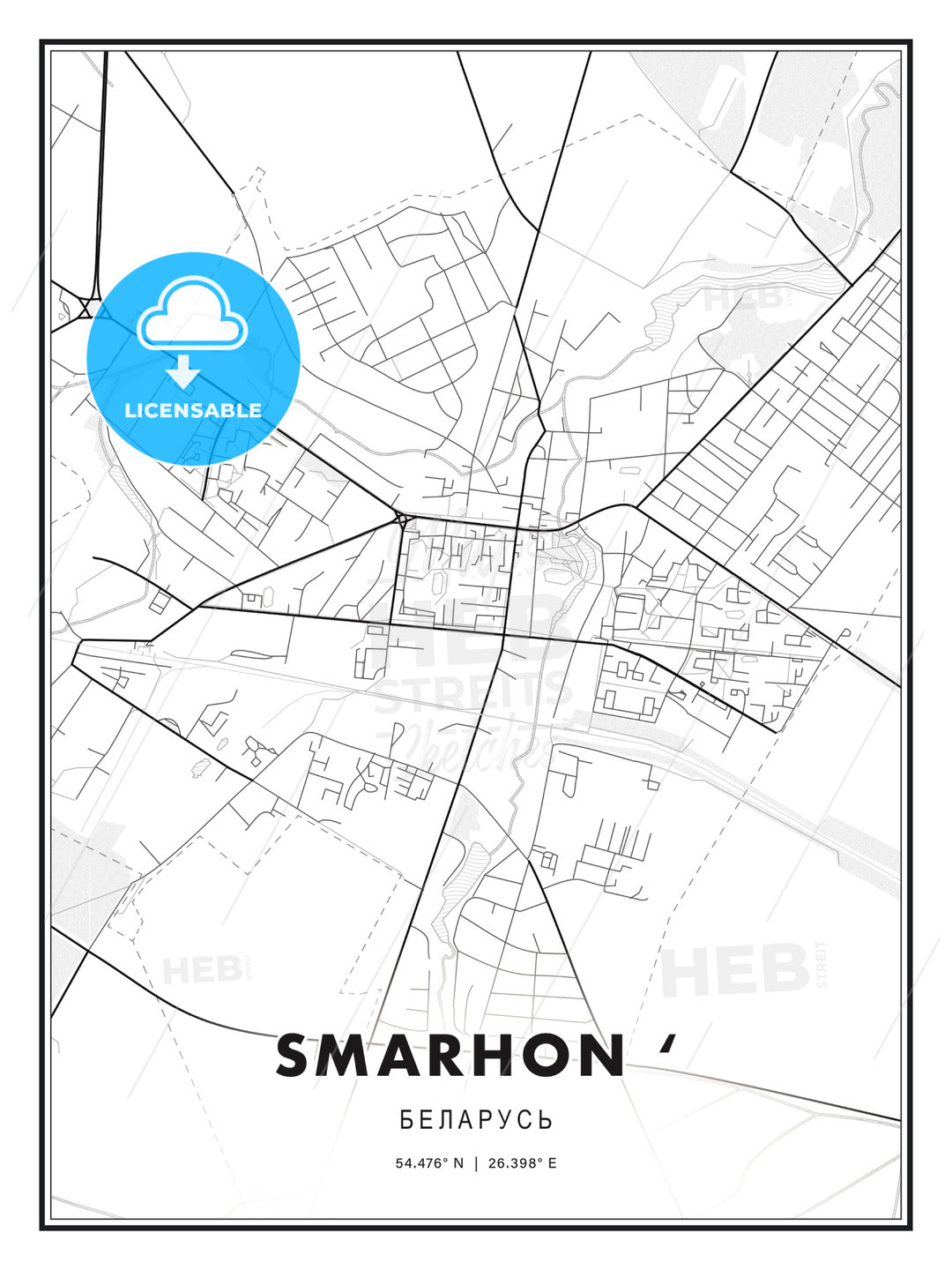 Smarhon, Belarus, Modern Print Template in Various Formats - HEBSTREITS Sketches