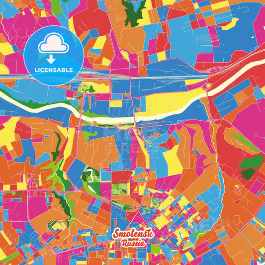 Smolensk, Russia Crazy Colorful Street Map Poster Template - HEBSTREITS Sketches