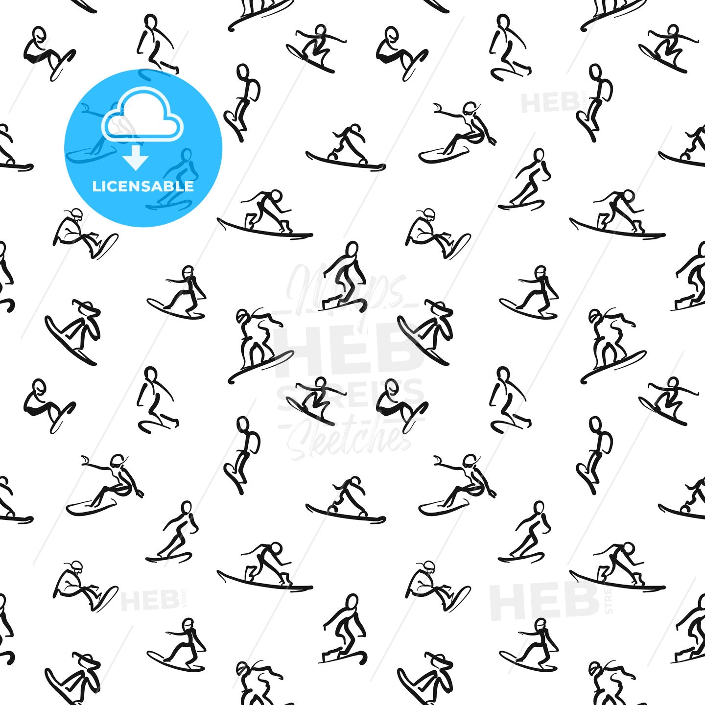 Snowboard Doodles - Calligraphic seamless wall art – instant download