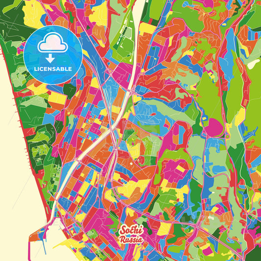 Sochi, Russia Crazy Colorful Street Map Poster Template - HEBSTREITS Sketches