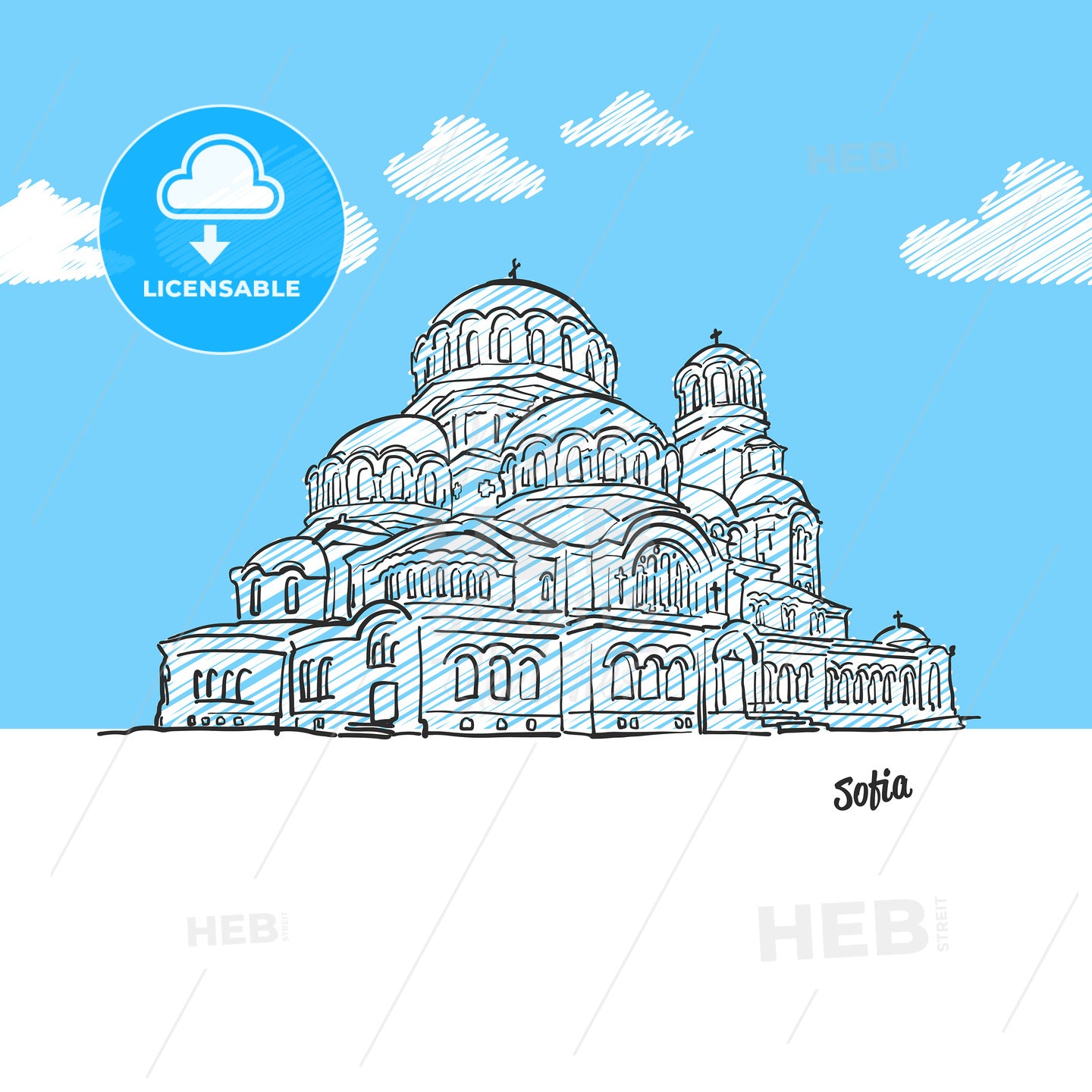 Sofia, Bulgaria famous landmark sketch – instant download