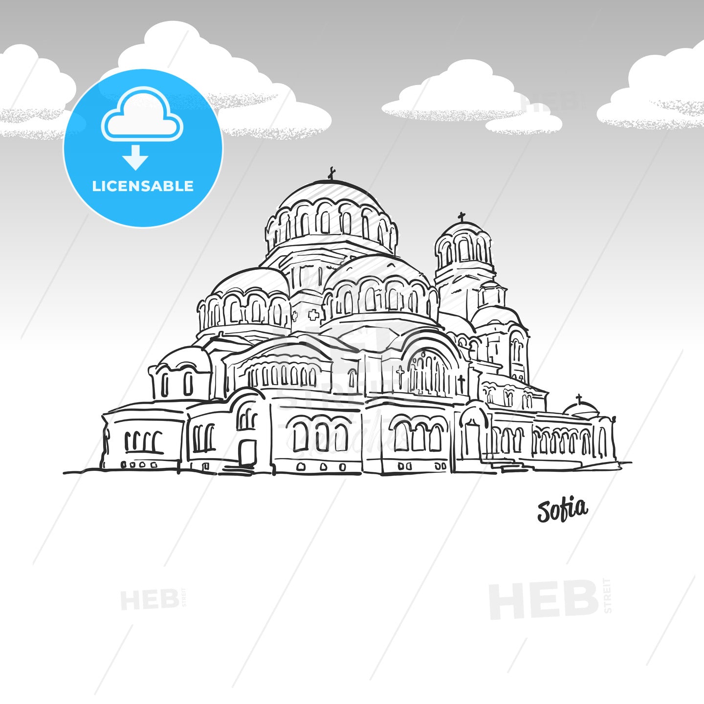 Sofia, Bulgaria famous landmark sketch – instant download