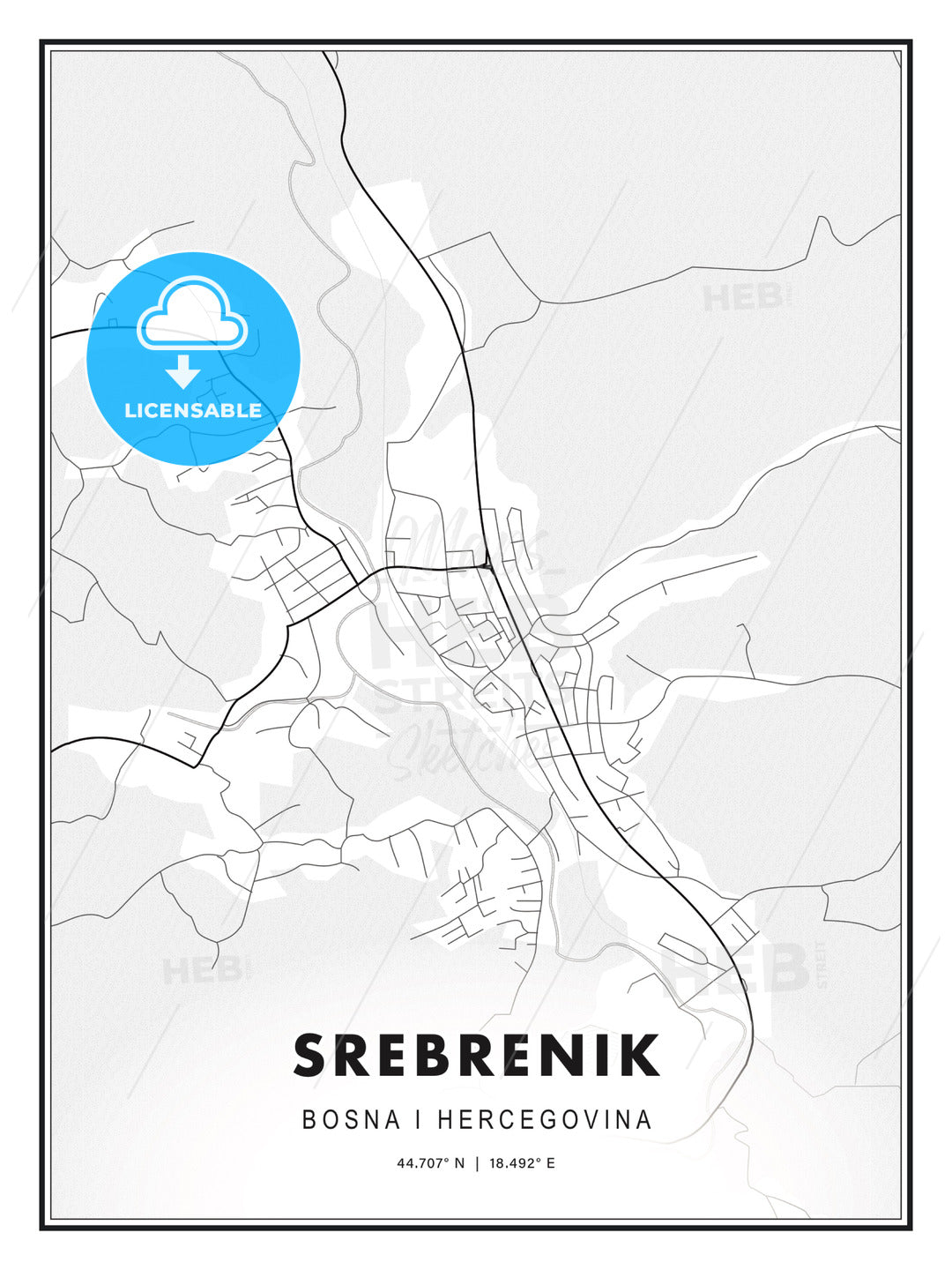Srebrenik, Bosnia and Herzegovina, Modern Print Template in Various Formats - HEBSTREITS Sketches