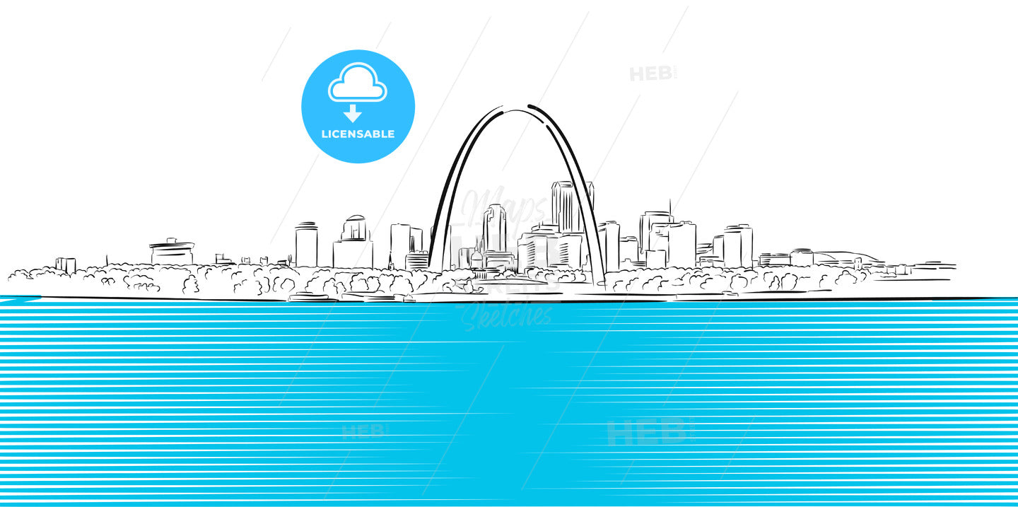 St Louis, Missouri, Hand-drawn Outline Sketch – instant download