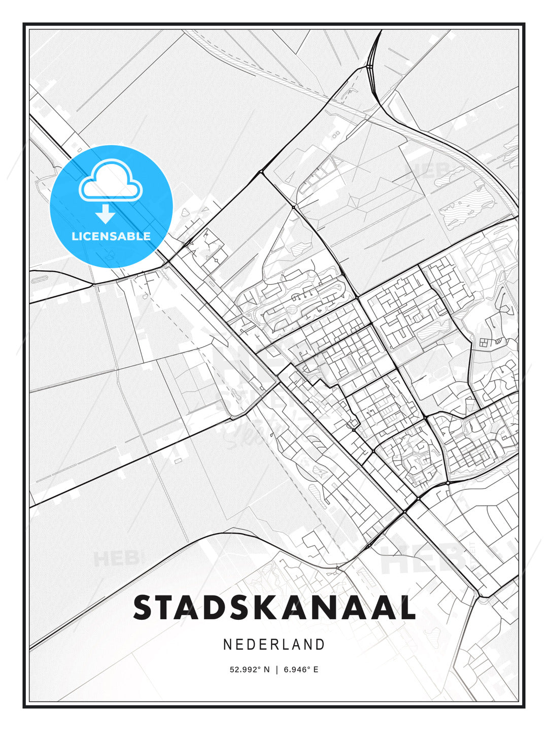 Stadskanaal, Netherlands, Modern Print Template in Various Formats - HEBSTREITS Sketches