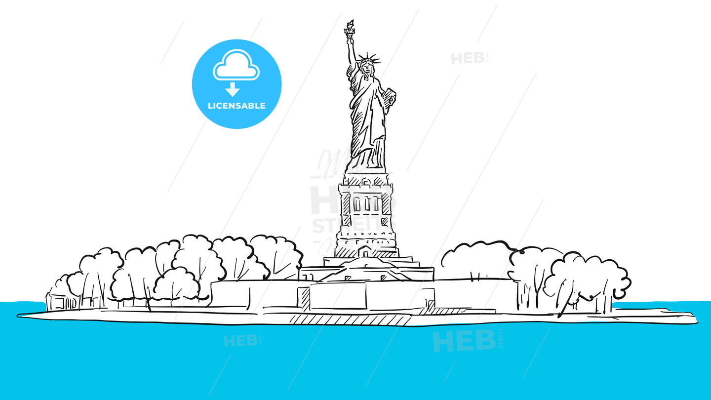 Statue of Liberty Island Areal Sketch – instant download