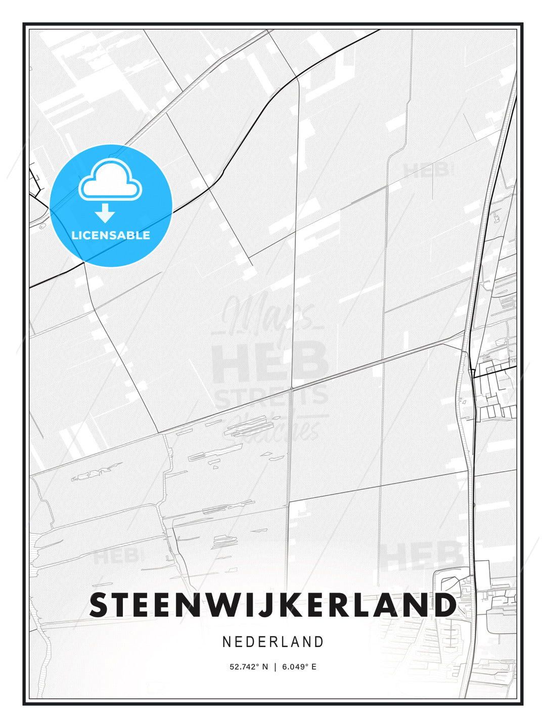 Steenwijkerland, Netherlands, Modern Print Template in Various Formats - HEBSTREITS Sketches