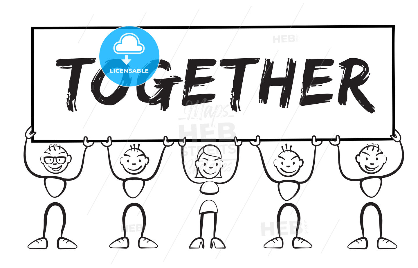 Stick figure holding sign with inscription Together – instant download