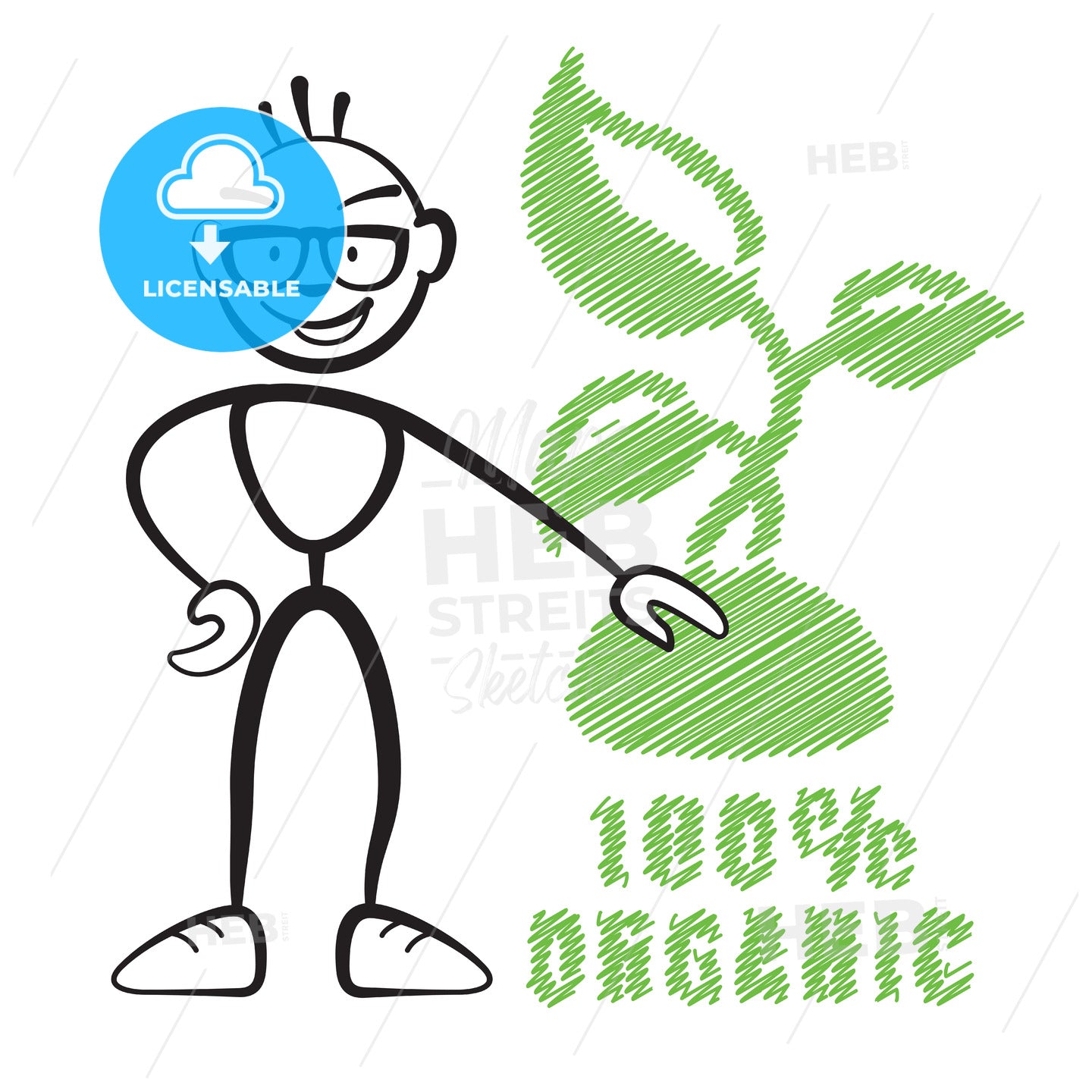 Stick figure with symbol 100% Organic – instant download