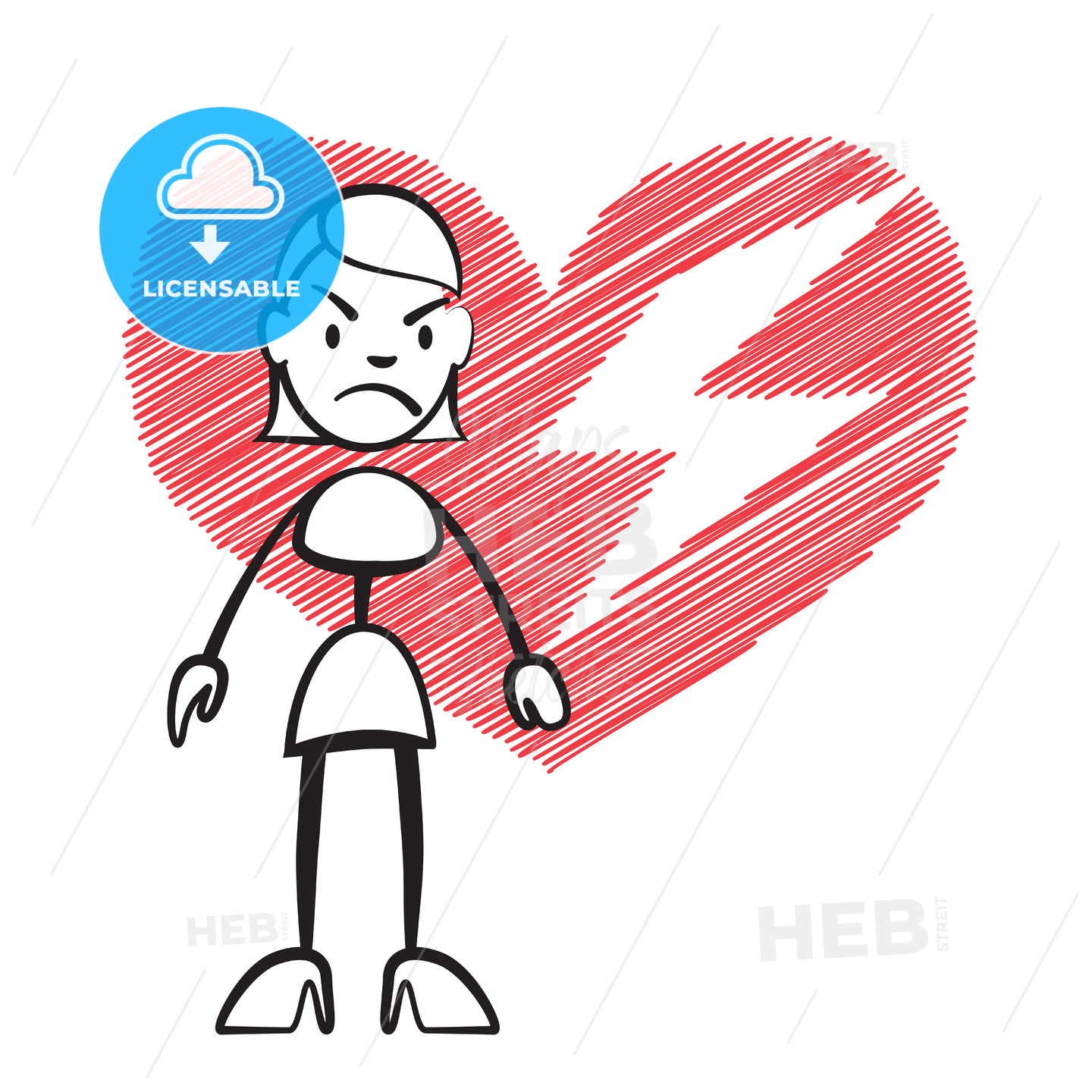 Stick figure woman with broken heart – instant download
