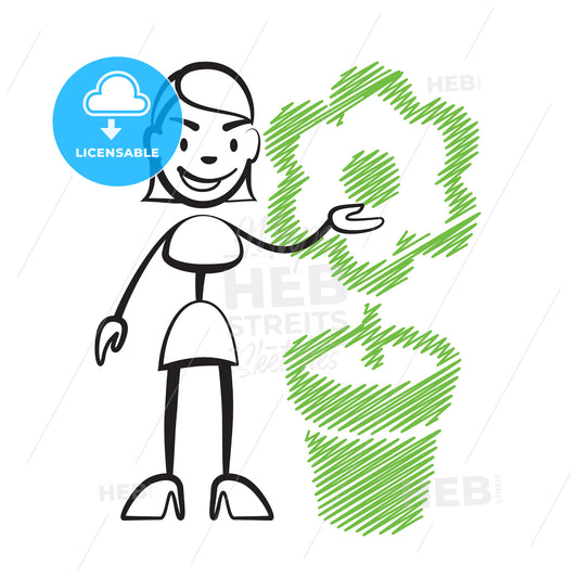 Stick figure woman with flower – instant download