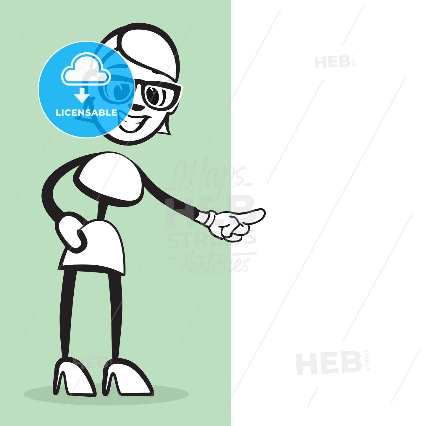 Stickman Emotion Woman pointing – instant download