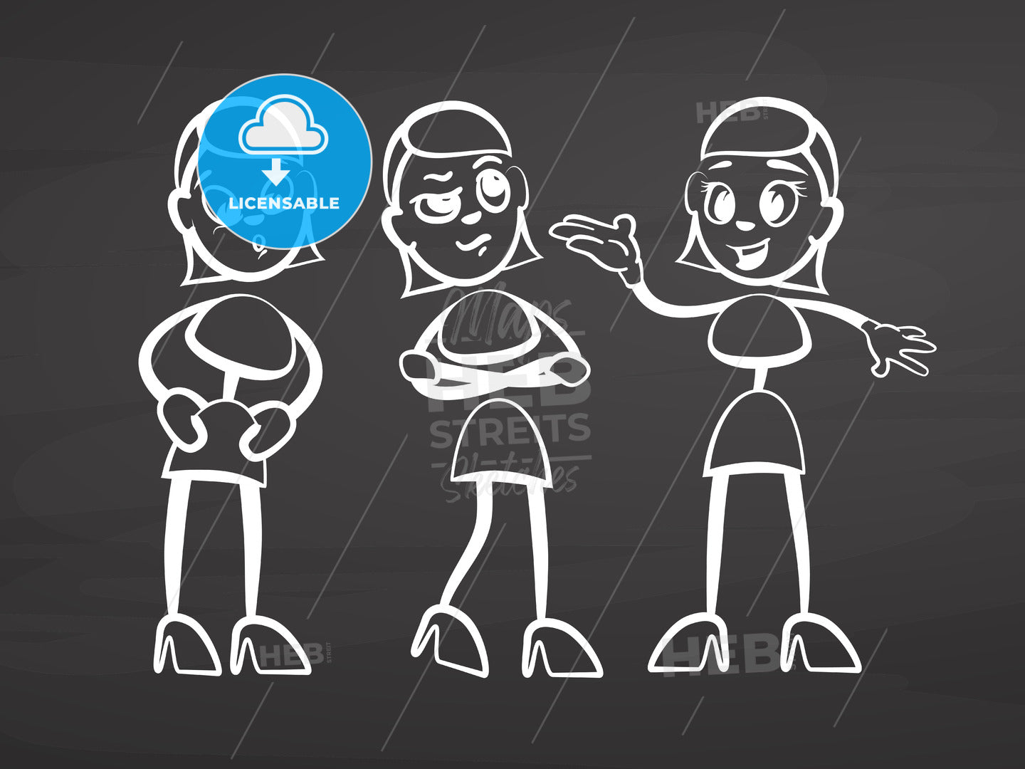 Stickman Girls gossip on blackboard – instant download