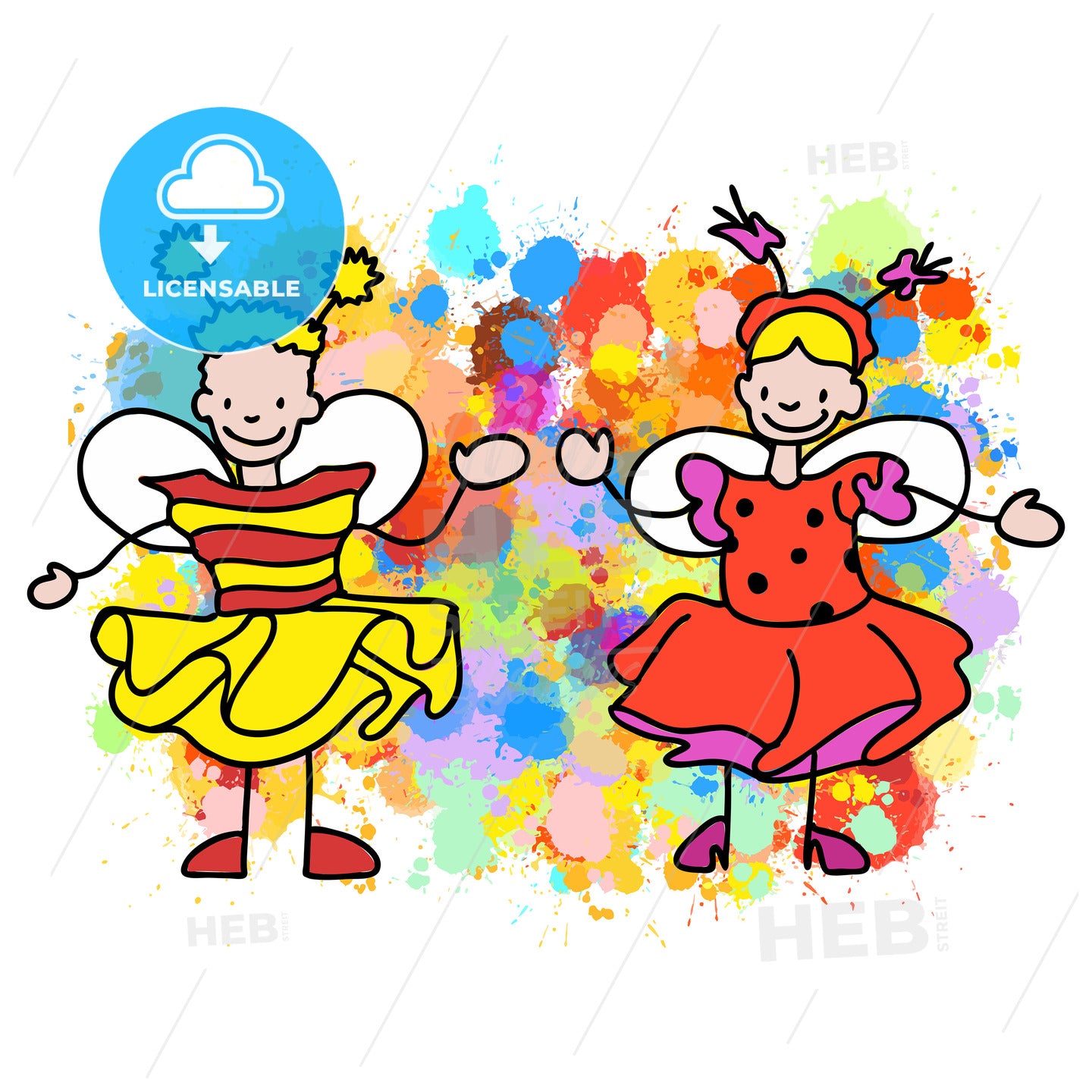 Stickman Kids Bee and Ladybug – instant download