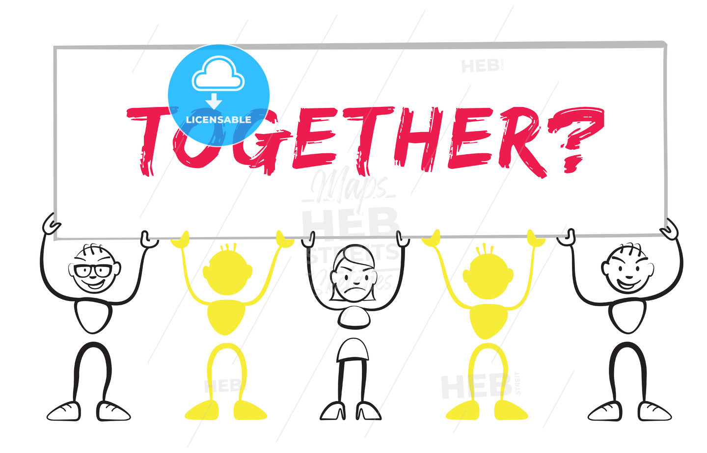 Stickman holding sign with inscription Together – instant download