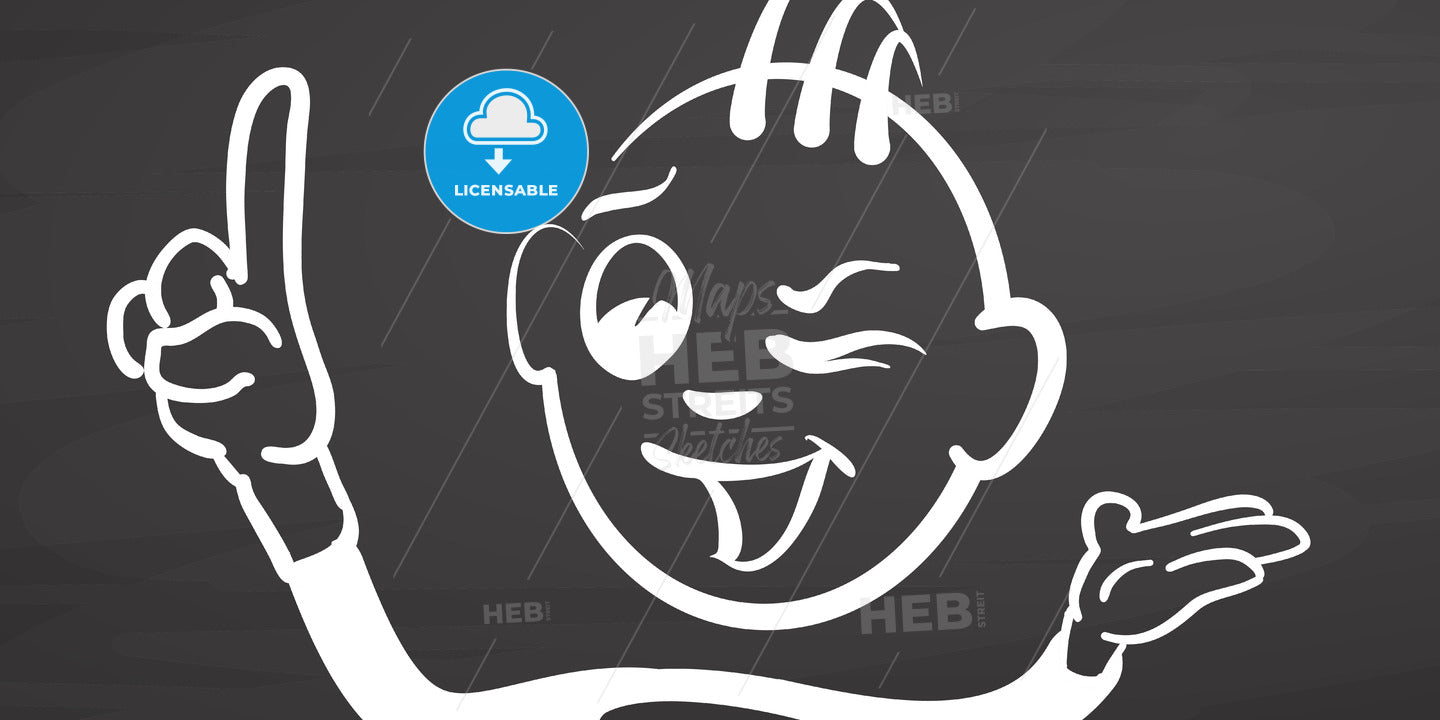 Stickman pointing up on chalkboard – instant download
