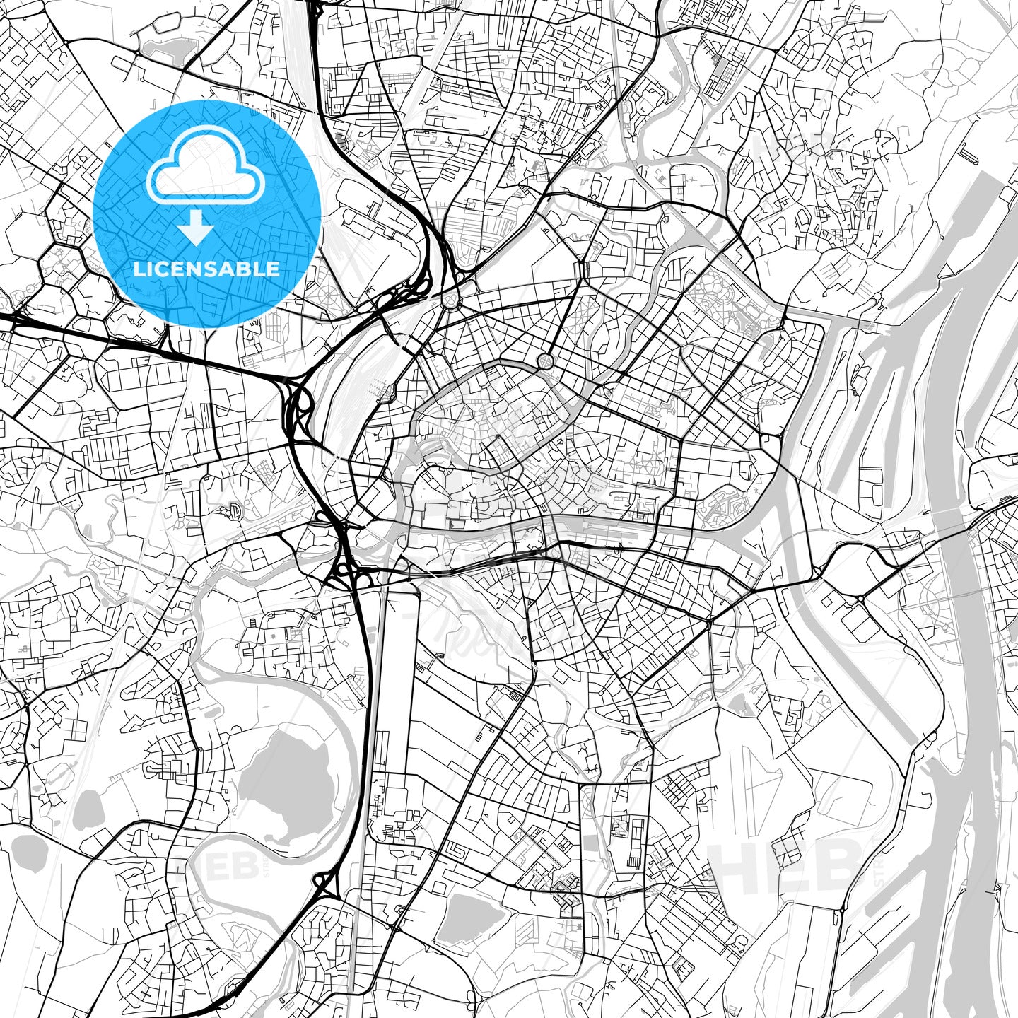 Strasbourg, Bas-Rhin, downtown map, light