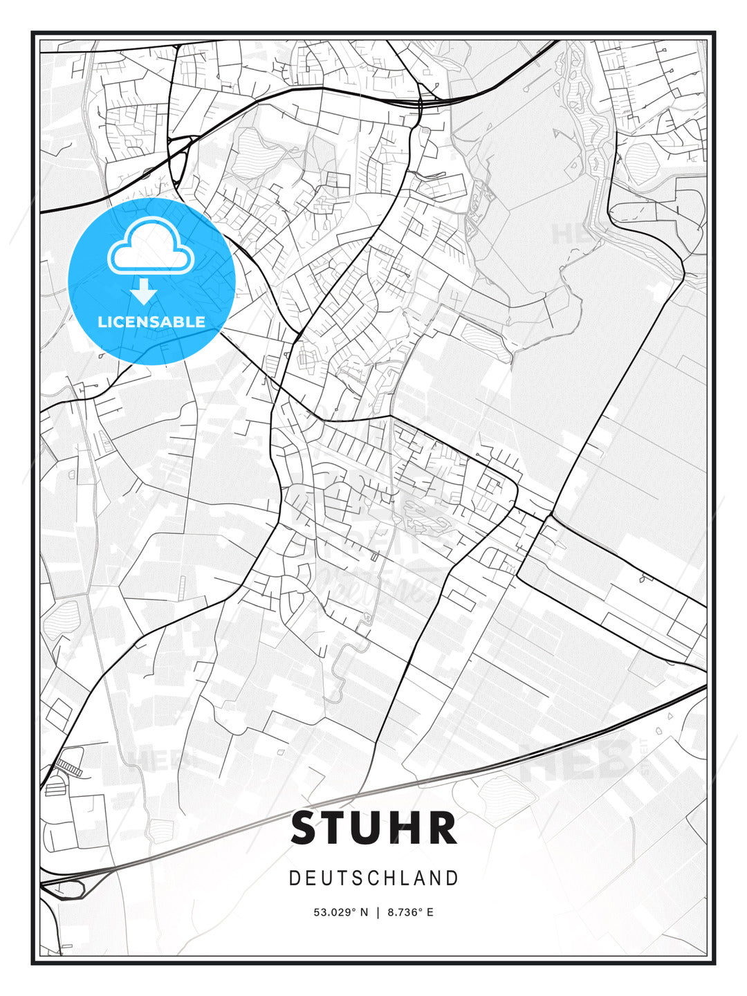 Stuhr, Germany, Modern Print Template in Various Formats - HEBSTREITS Sketches