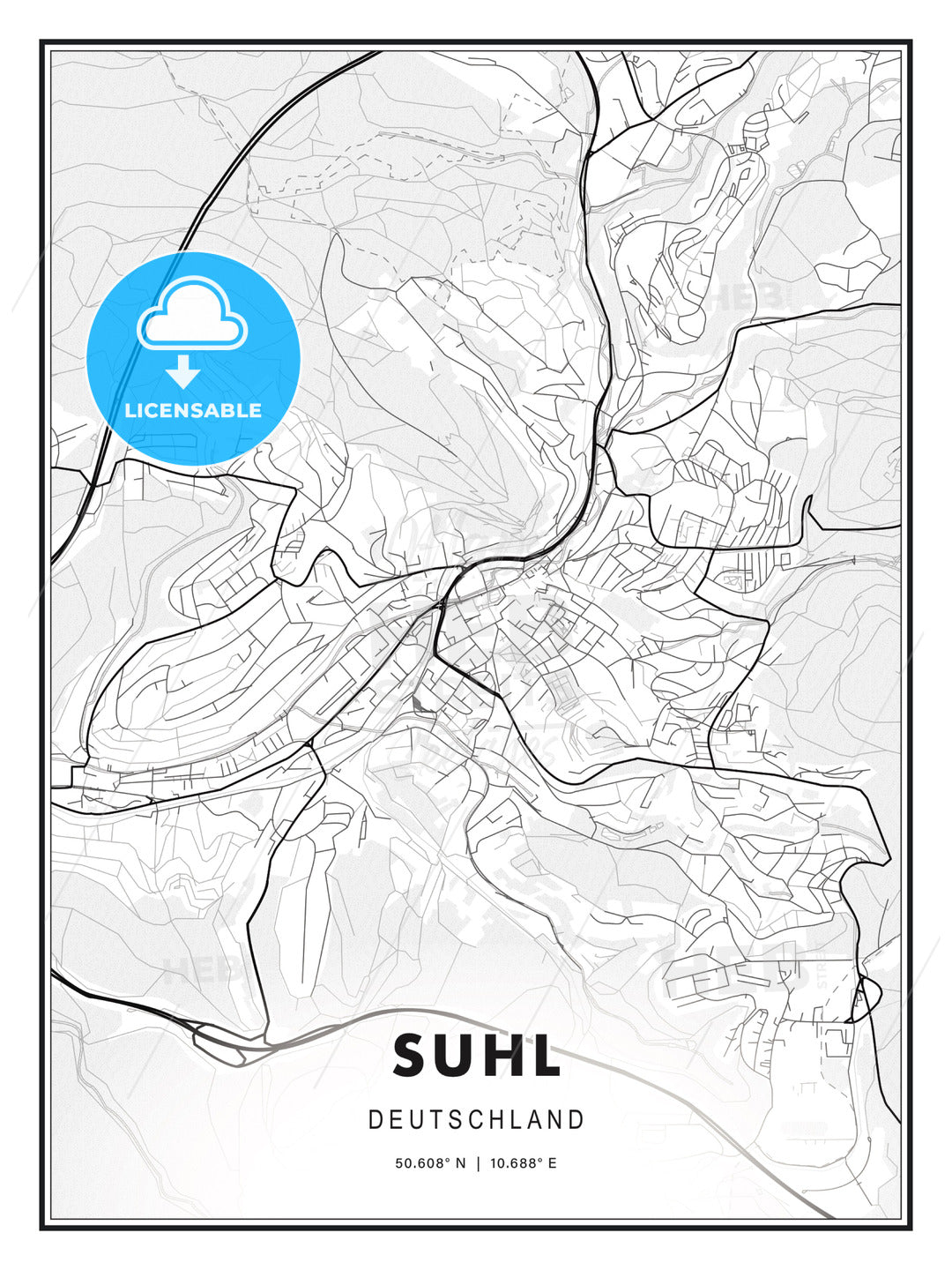 Suhl, Germany, Modern Print Template in Various Formats - HEBSTREITS Sketches