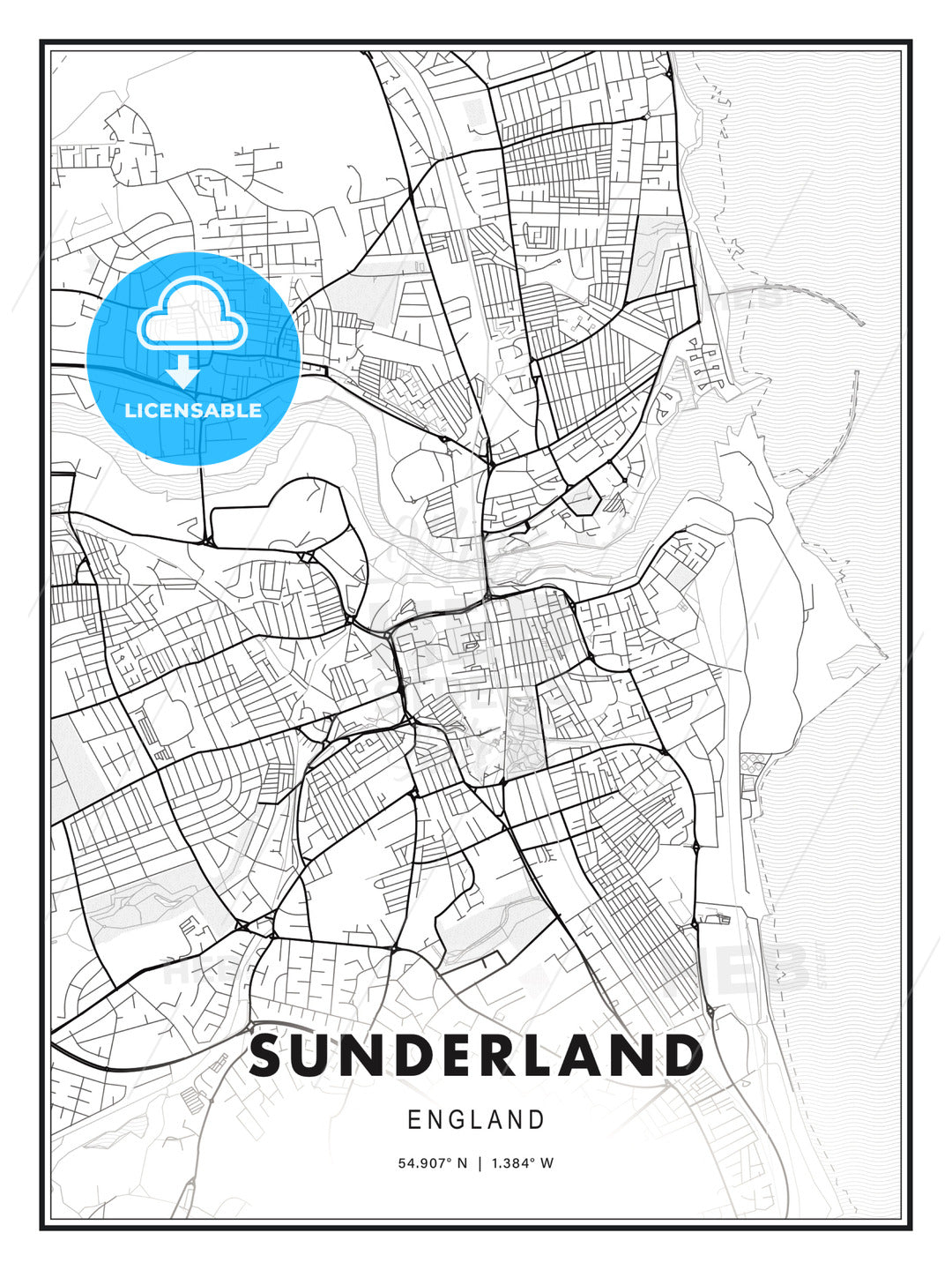 Sunderland, England, Modern Print Template in Various Formats - HEBSTREITS Sketches
