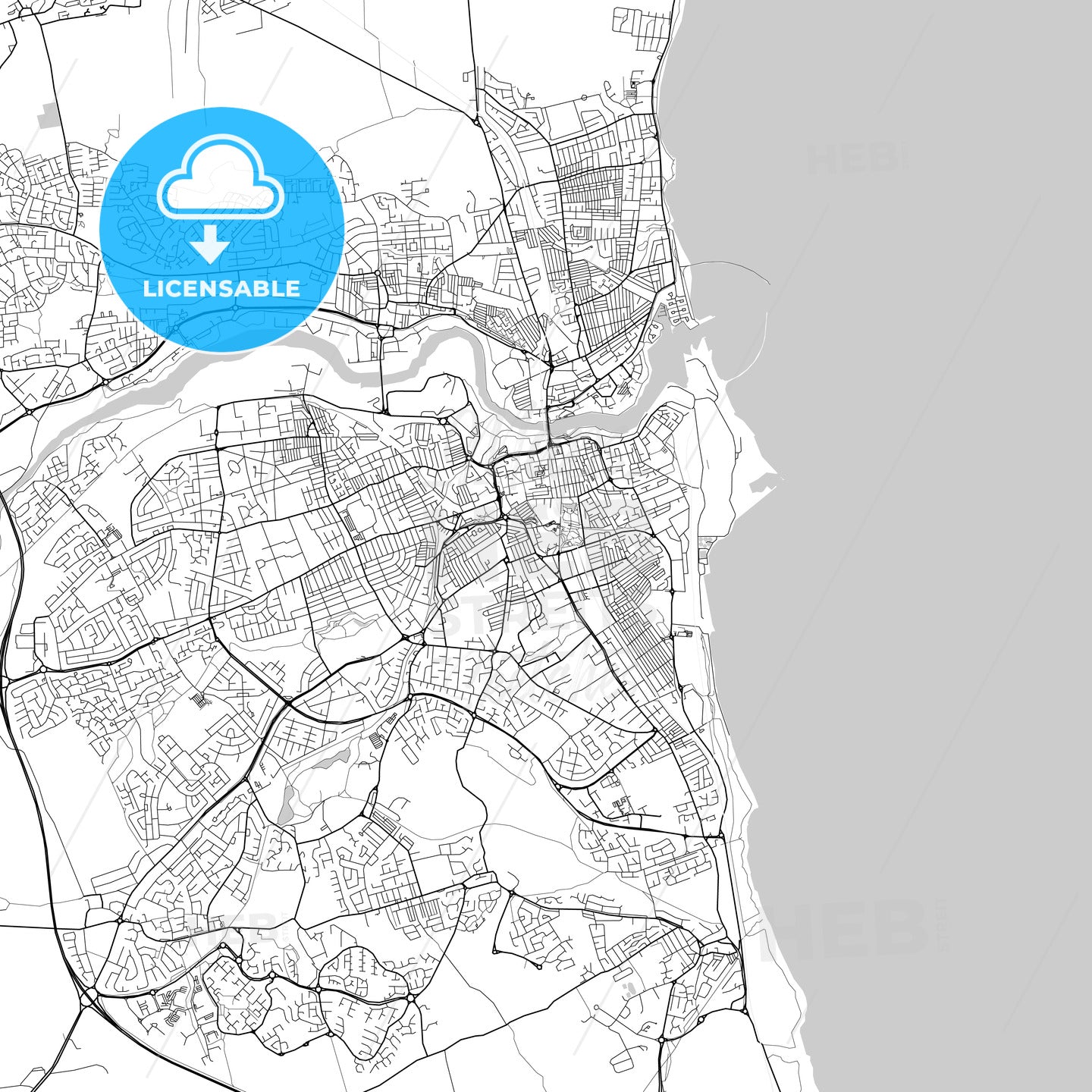 Sunderland, England, UK, Vector Map - Light