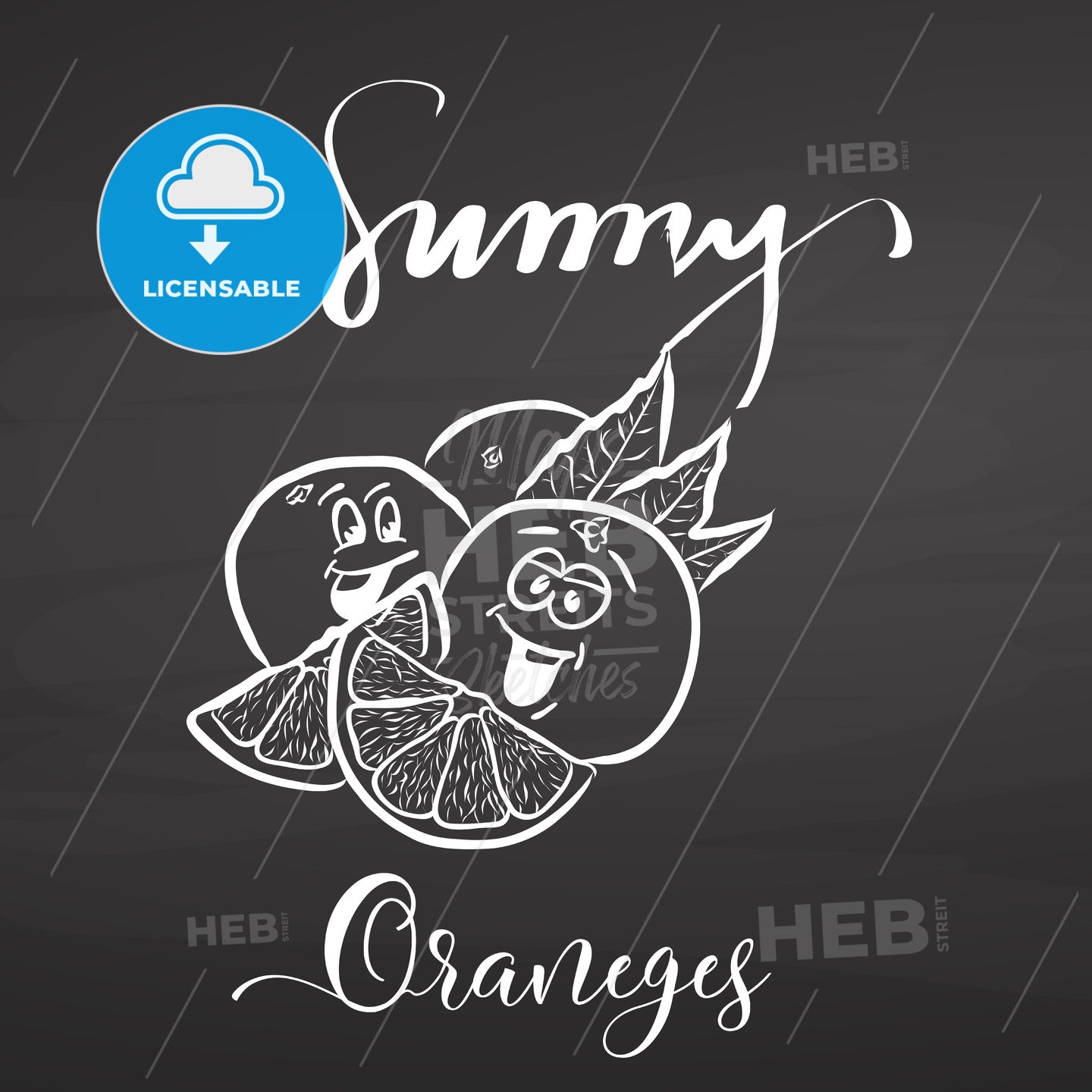 Sunny oranges with lettering on chalkboard – instant download