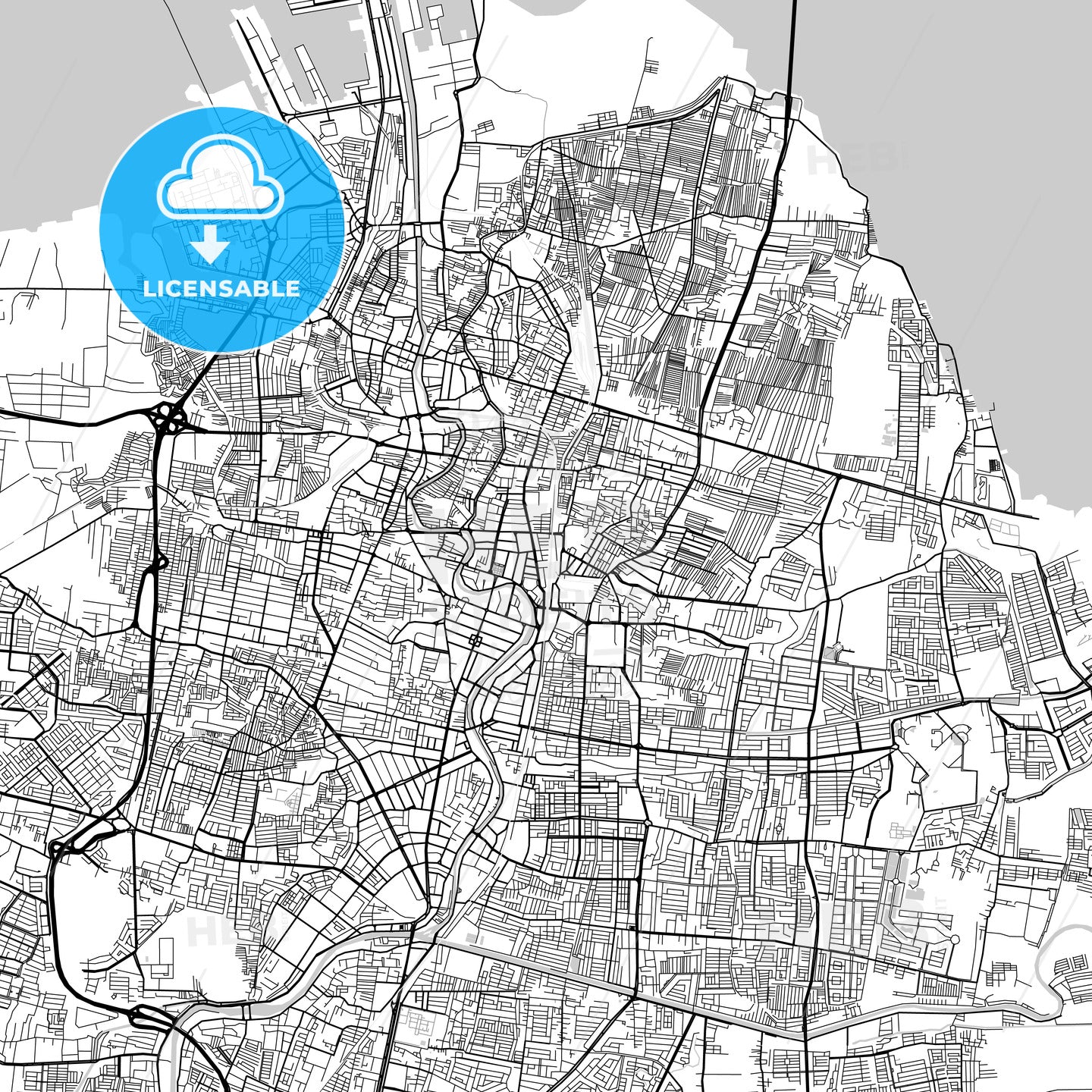 Surabaya, East Java, Downtown City Map, Light