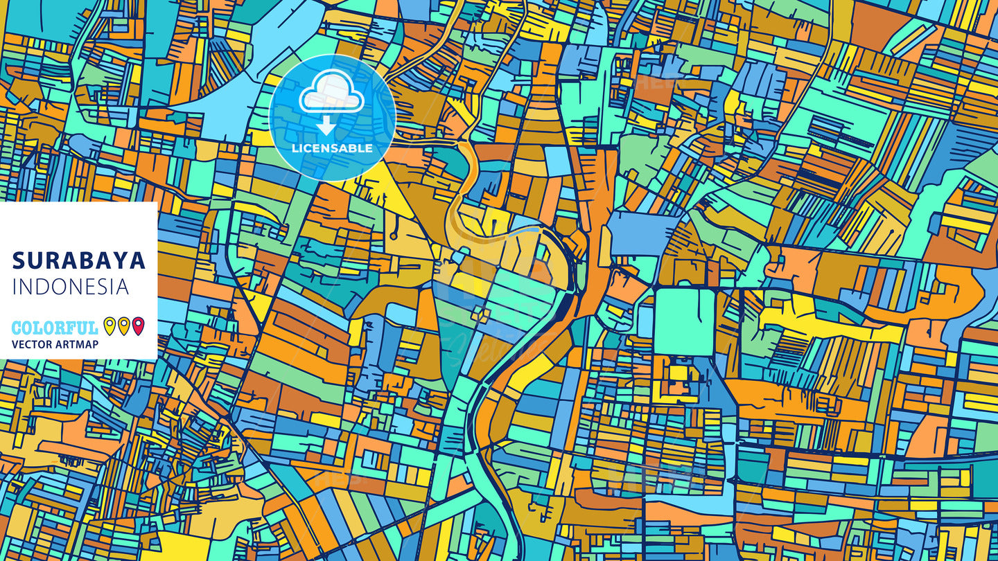 Surabaya, Indonesia, Colorful Vector Artmap