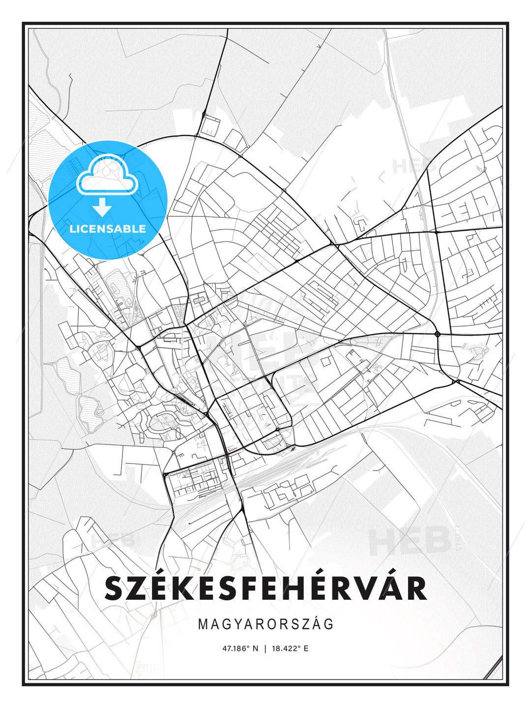 Székesfehérvár, Hungary, Modern Print Template in Various Formats - HEBSTREITS Sketches