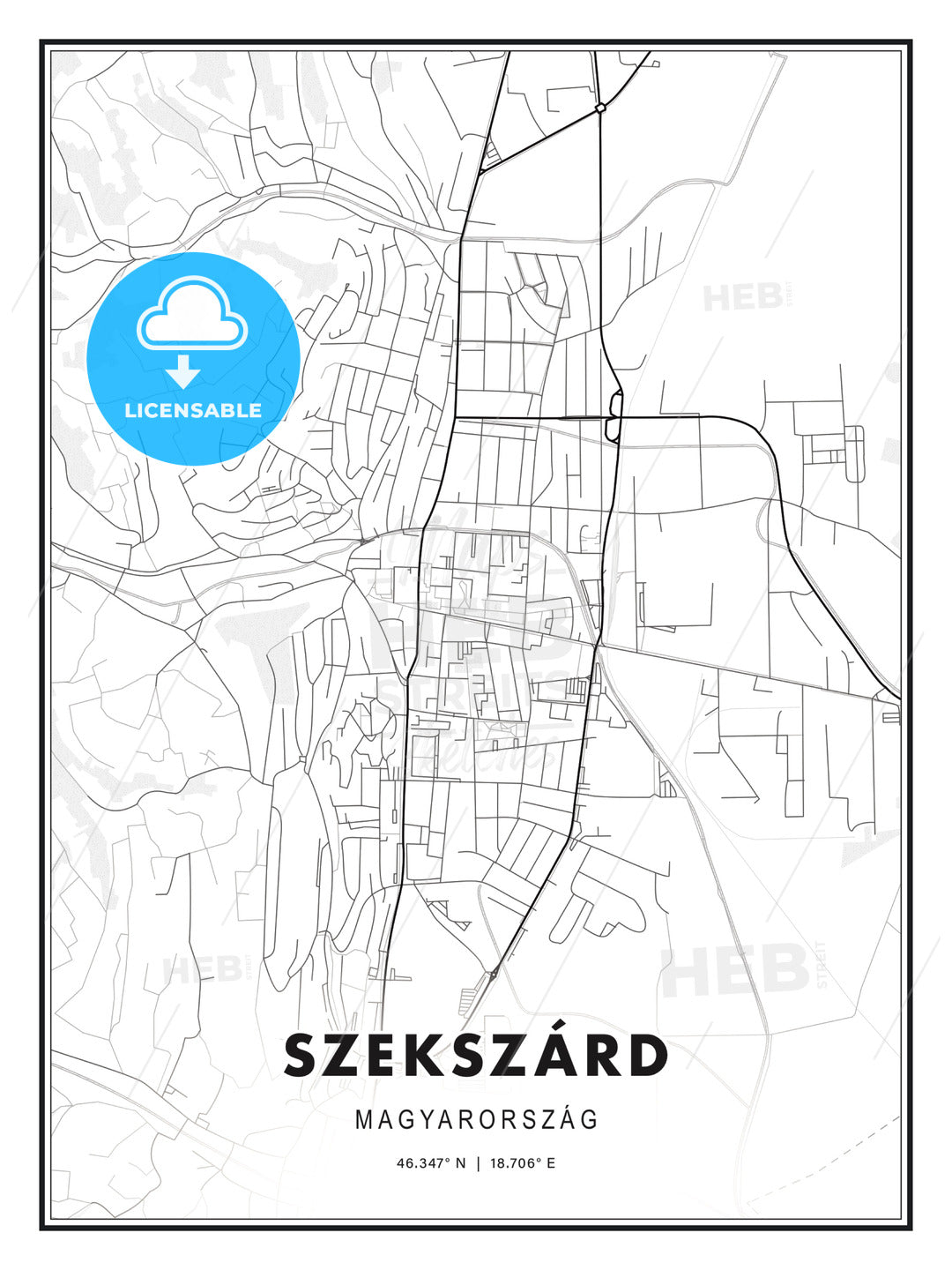 Szekszárd, Hungary, Modern Print Template in Various Formats - HEBSTREITS Sketches