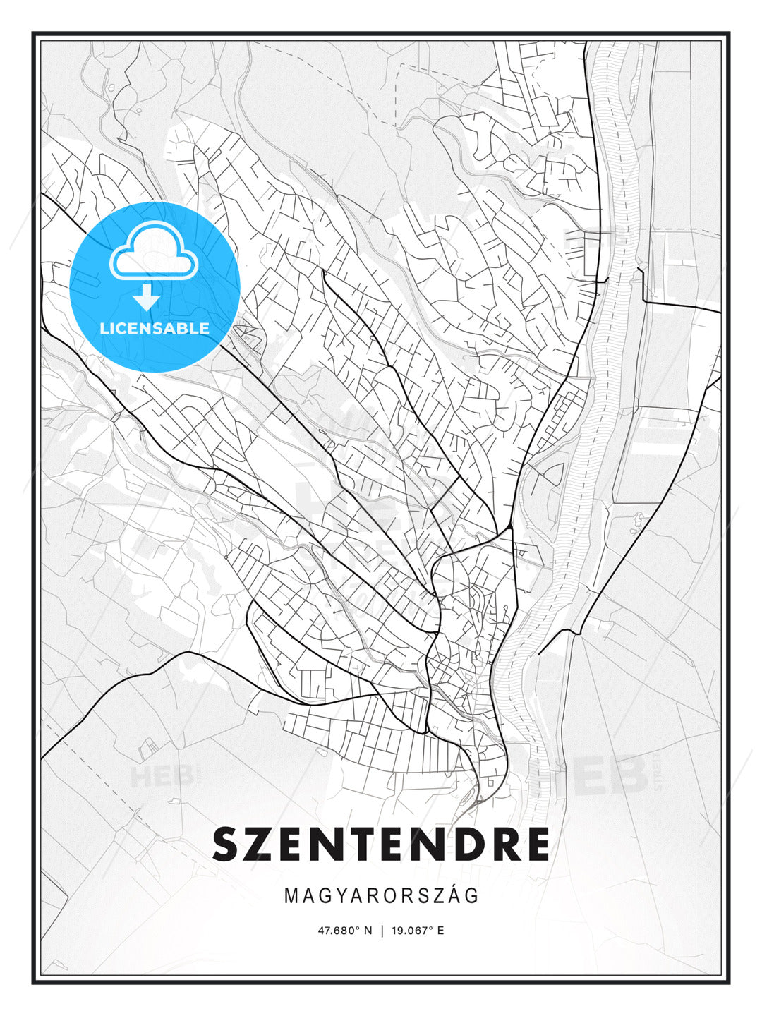Szentendre, Hungary, Modern Print Template in Various Formats - HEBSTREITS Sketches