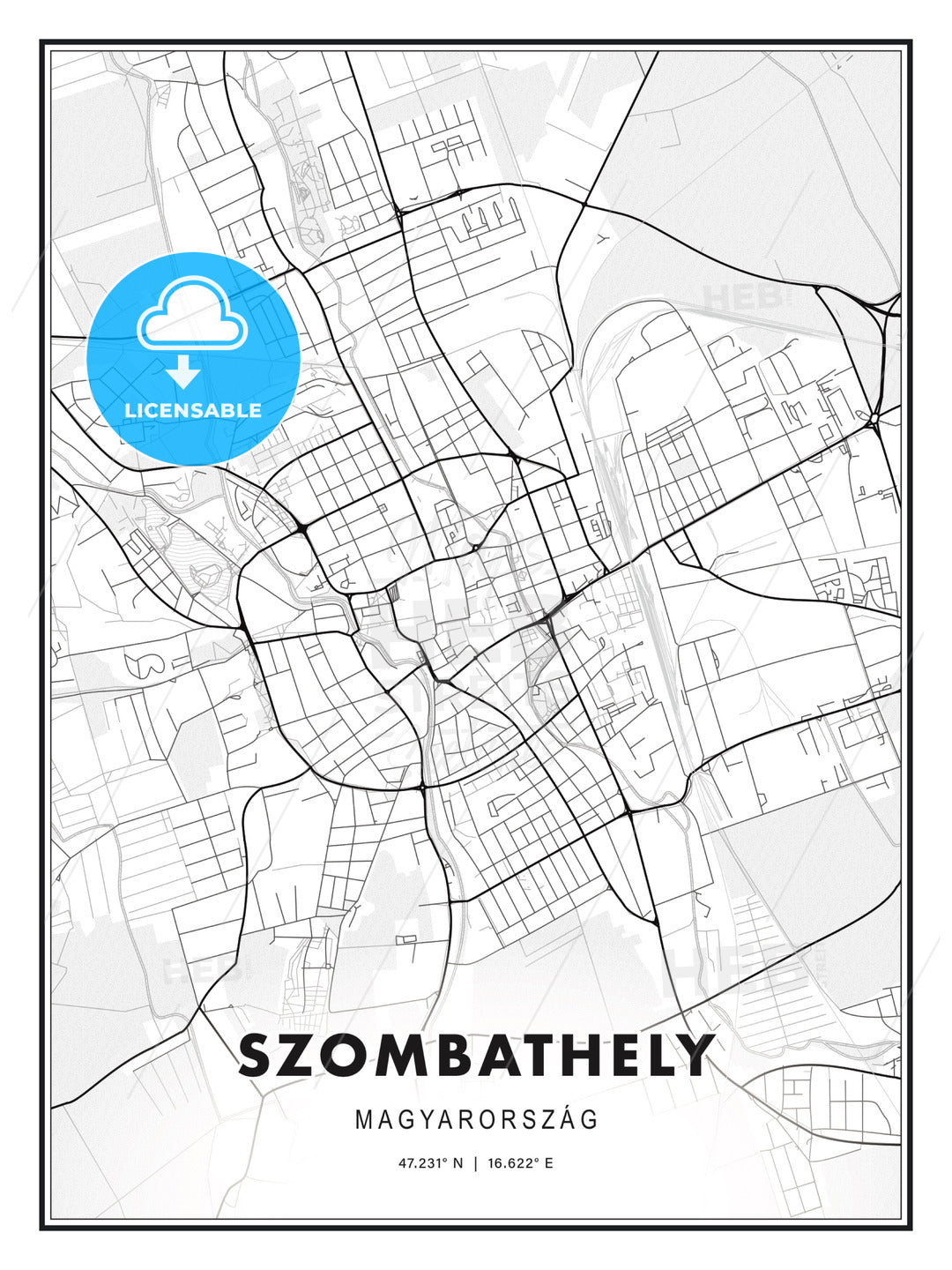 Szombathely, Hungary, Modern Print Template in Various Formats - HEBSTREITS Sketches