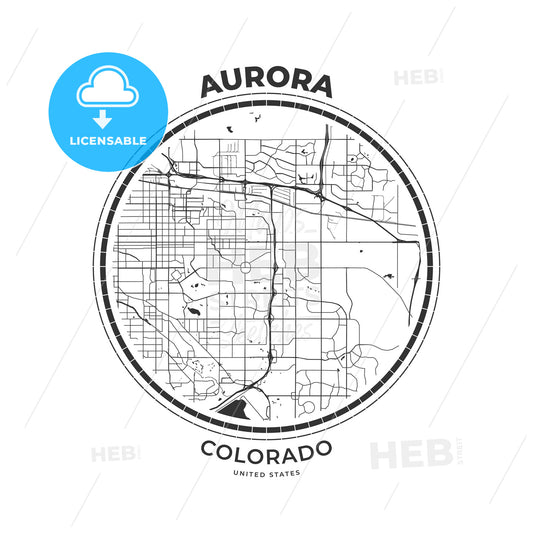 T-shirt map badge of Aurora, Colorado - HEBSTREITS
