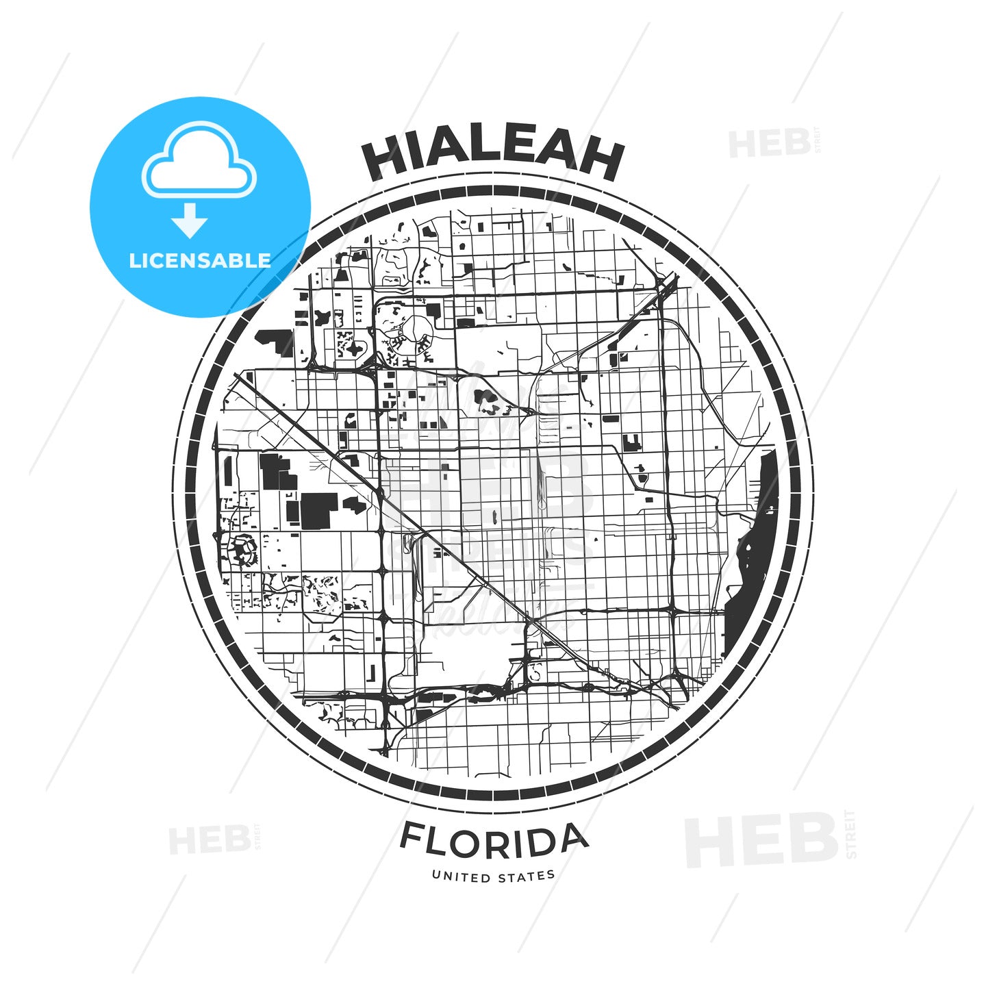 T-shirt map badge of Hialeah, Florida - HEBSTREITS