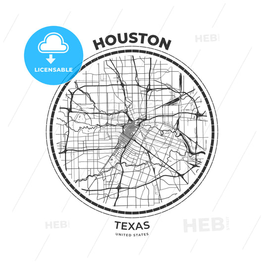 T-shirt map badge of Houston, Texas - HEBSTREITS