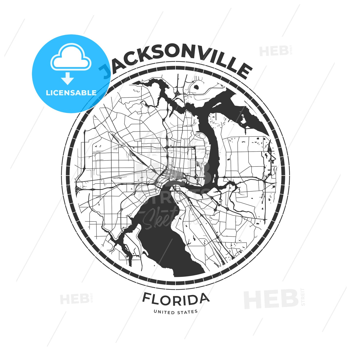 T-shirt map badge of Jacksonville, Florida - HEBSTREITS