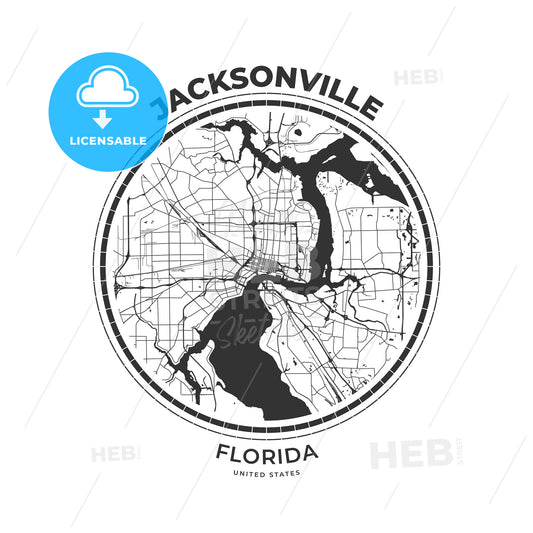 T-shirt map badge of Jacksonville, Florida - HEBSTREITS
