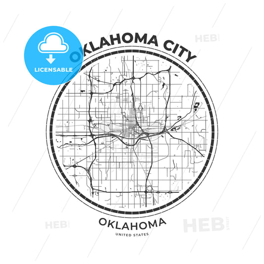 T-shirt map badge of Oklahoma City, Oklahoma - HEBSTREITS