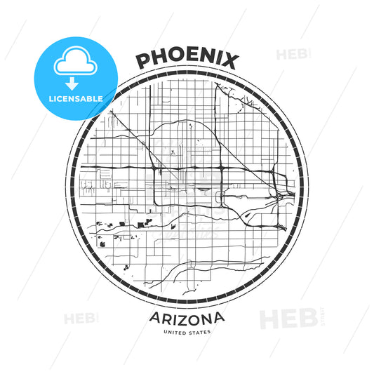 T-shirt map badge of Phoenix, Arizona - HEBSTREITS