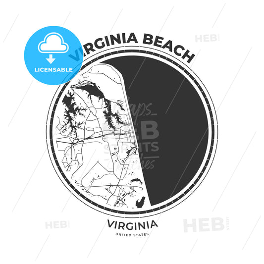 T-shirt map badge of Virginia Beach, Virginia - HEBSTREITS