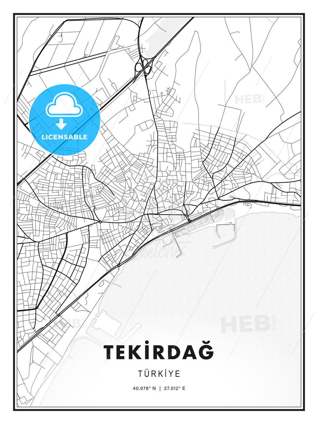 TEKİRDAĞ / Tekirdağ, Turkey, Modern Print Template in Various Formats - HEBSTREITS Sketches