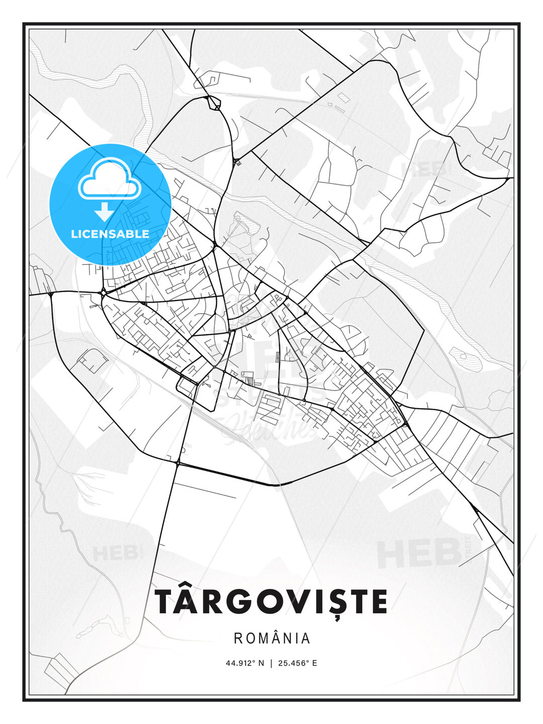 Târgoviște, Romania, Modern Print Template in Various Formats - HEBSTREITS Sketches