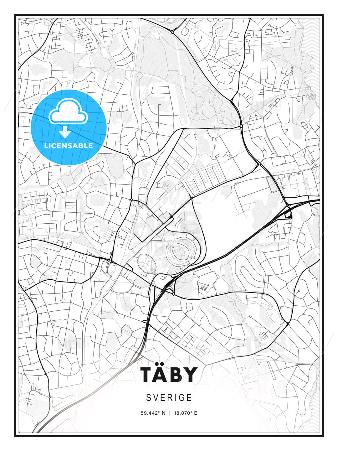 Täby, Sweden, Modern Print Template in Various Formats - HEBSTREITS Sketches