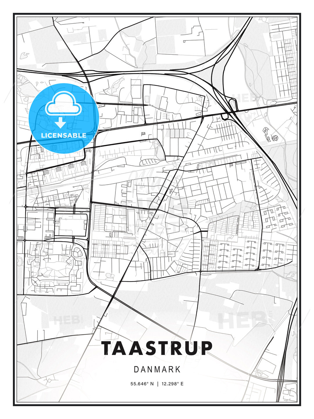 Taastrup, Denmark, Modern Print Template in Various Formats - HEBSTREITS Sketches