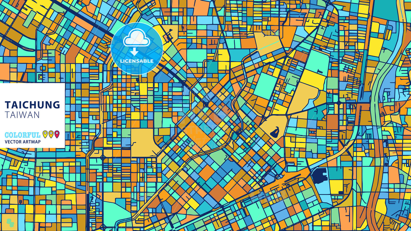 Taichung, Taiwan, Colorful Vector Artmap