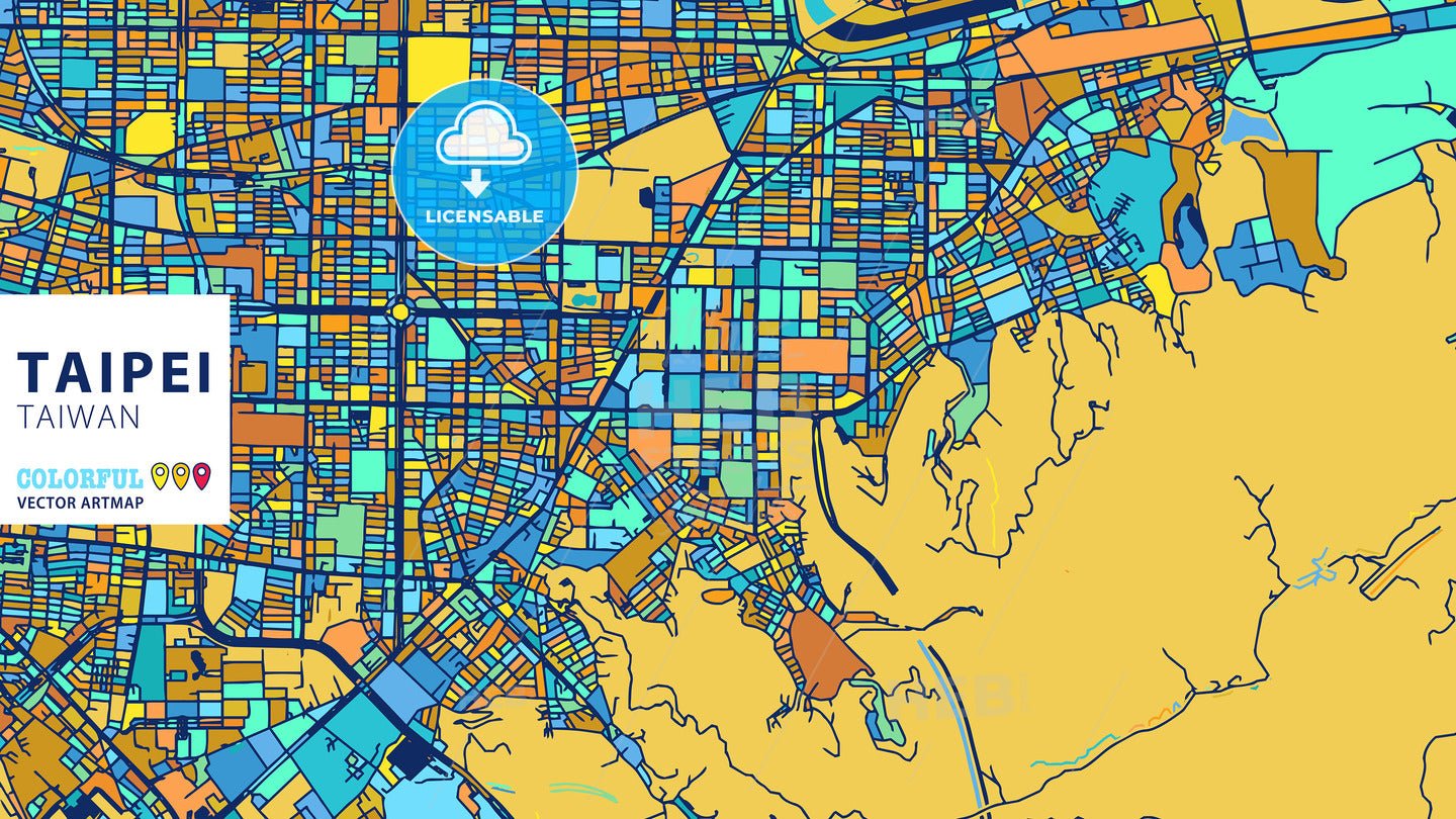 Taipei, Taiwan, Colorful Vector Artmap