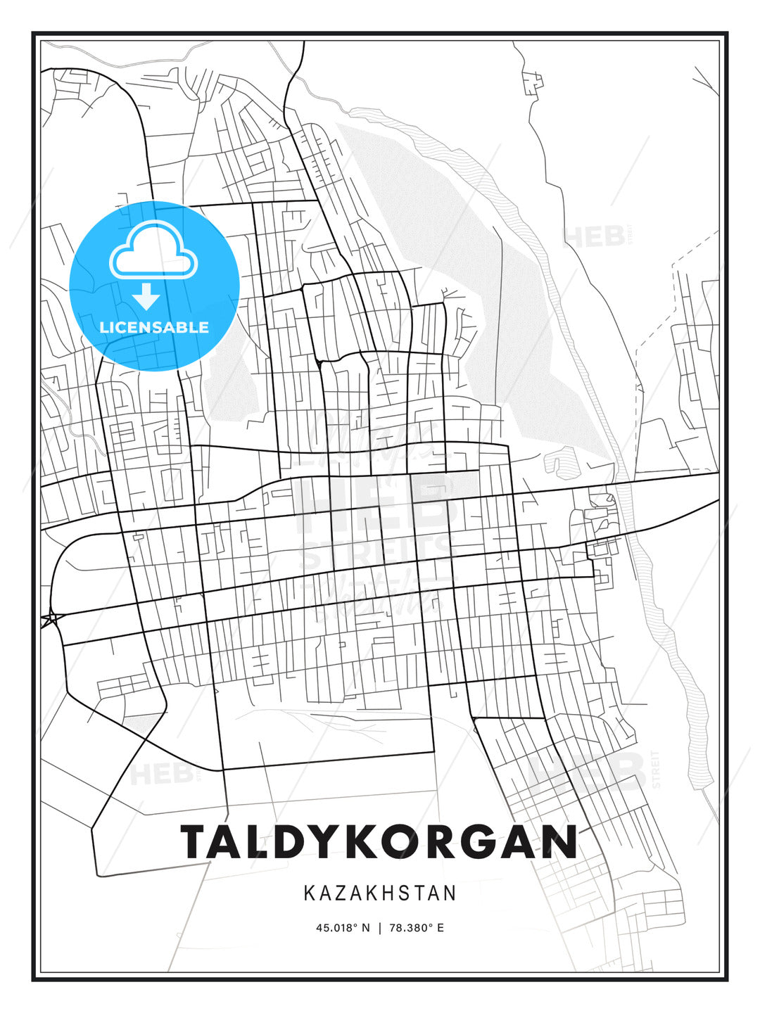 Taldykorgan, Kazakhstan, Modern Print Template in Various Formats - HEBSTREITS Sketches